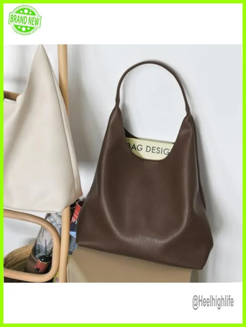 Soft Vegan Leather Slouchy Hobo Shoulder Tote Bag with Magnetic Closure